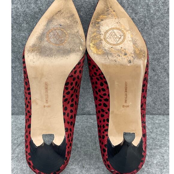 Adrienne Vittadini Jackee Red Black Cheetah Fine Leather Pump Heel Women 8.5M - Picture 11 of 13